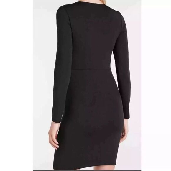 EXPRESS Black Fitted Long Sleeve Cutout Dress Bodycon Ruched Size‎ XS Large New - Picture 7 of 11